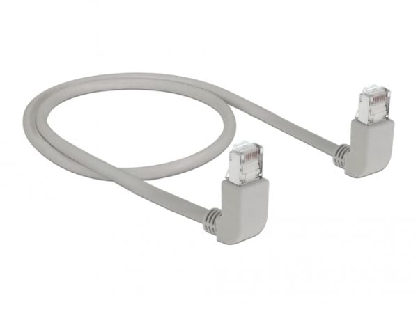 Delock - Patchkabel - RJ-45 (han) op-vinklet til RJ-45 (han) op-vinklet - 50 cm - S/FTP - CAT 6a - booted, halogenfri - grå