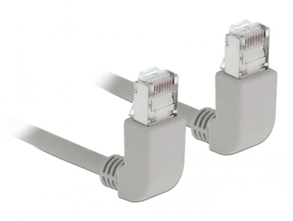 Delock - Koblingskabel - RJ-45 (hann) oppvinklet til RJ-45 (hann) oppvinklet - 1 m - S/FTP - CAT 6a - med støvel, halogenfri - grå