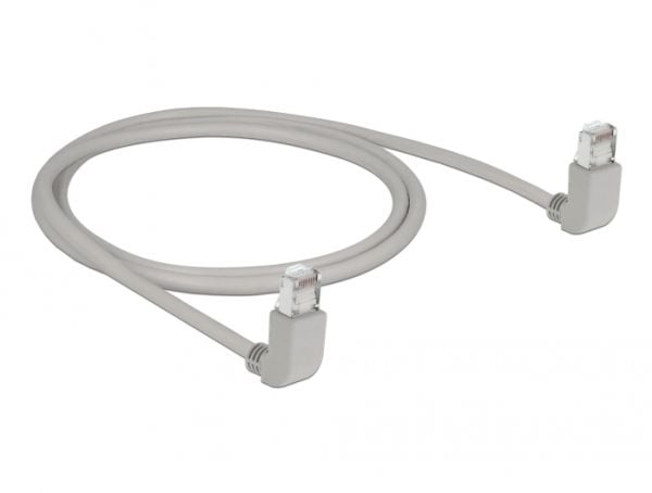 Delock - Koblingskabel - RJ-45 (hann) oppvinklet til RJ-45 (hann) oppvinklet - 1 m - S/FTP - CAT 6a - med støvel, halogenfri - grå