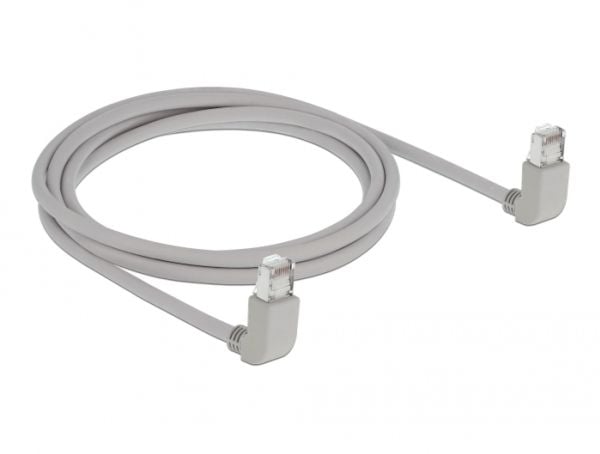 Delock - Koblingskabel - RJ-45 (hann) oppvinklet til RJ-45 (hann) oppvinklet - 2 m - S/FTP - CAT 6a - halogenfri, formstøpt, flertrådet - grå