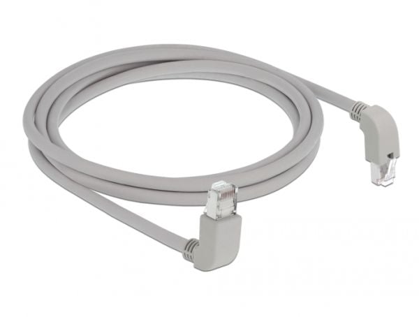 Delock - Koblingskabel - RJ-45 (hann) oppvinklet til RJ-45 (hann) vinklet nedover - 2 m - SF/UTP - CAT 5e - med støvel, halogenfri - grå