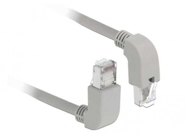 Delock - Patchkabel - RJ-45 (han) op-vinklet til RJ-45 (han) nedvinklet - 50 cm - S/FTP - CAT 6a - booted, halogenfri - grå