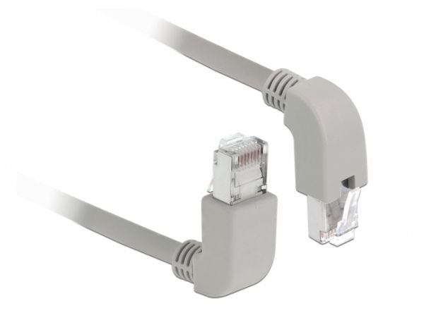 Delock - Patchkabel - RJ-45 (han) op-vinklet til RJ-45 (han) nedvinklet - 2 m - S/FTP - CAT 6a - booted, halogenfri - grå