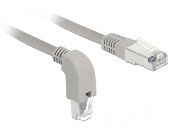 Delock - Patchkabel - RJ-45 (han) nedvinklet til RJ-45 (han) lige - 1 m - S/FTP - CAT 6a - halogenfri - grå