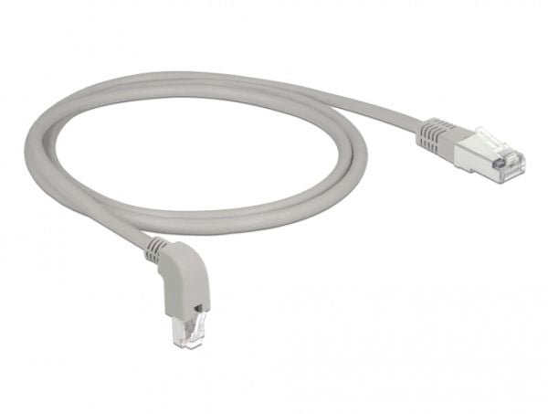 Delock - Patchkabel - RJ-45 (han) nedvinklet til RJ-45 (han) lige - 1 m - S/FTP - CAT 6a - halogenfri - grå