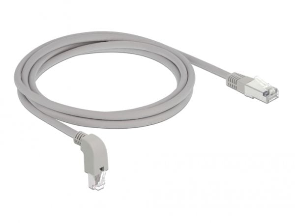Delock - Patchkabel - RJ-45 (han) nedvinklet til RJ-45 (han) lige - 2 m - S/FTP - CAT 6a - booted, halogenfri - grå