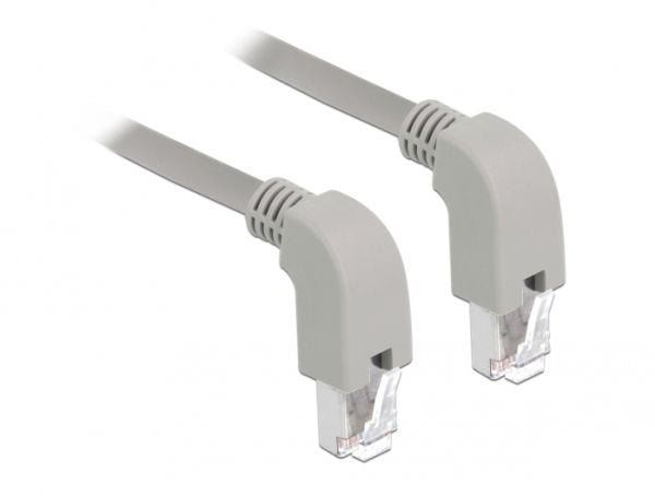 Delock - Patchkabel - RJ-45 (han) nedvinklet til RJ-45 (han) nedvinklet - 2 m - S/FTP - CAT 6a - booted, halogenfri - grå