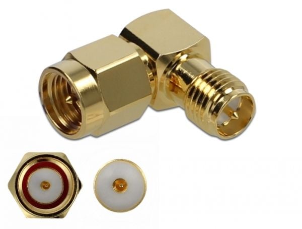 Delock - Antenneadapter - SMA plugg til RP-SMA beholder - vinklet
