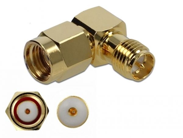 Delock - Antenneadapter - RP-SMA plugg til RP-SMA beholder - vinklet