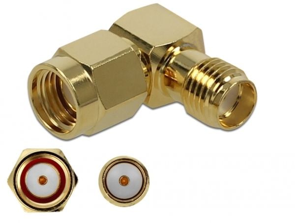 Delock 10 GHz - Antenneadapter - RP-SMA (hann) til SMA (hunn) vinklet - gull