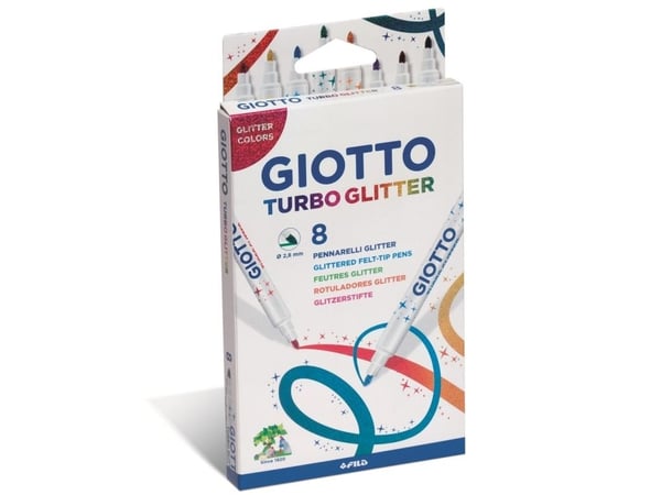 Giotto Glimmer Tusser (Turbo Glitter) med 8 färger - vattenbaserat bläck