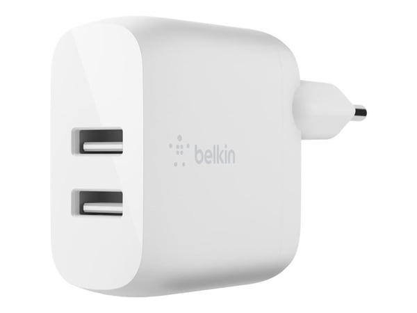 Belkin BoostCharge - Strømadapter - 24 watt - 2 utgangskontakter (USB) - hvit