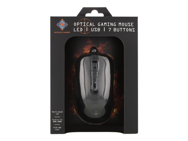 DELTACO GAMING - Mus - optisk - 7 knapper - kablet - USB - svart
