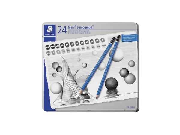 Blyertspenna Staedtler Mars Lumograph ass. storlekar i metallbox - (24 st)