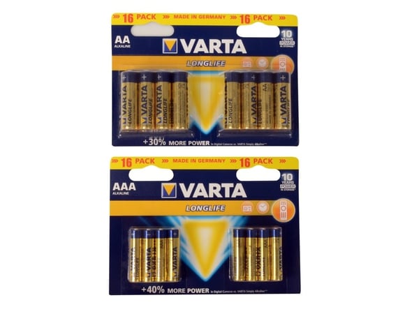 Varta BV-LL 16 AAA, Engangsbatteri, AAA, Alkalinsk, 16 stykker, Blå, Gult, 122 mm