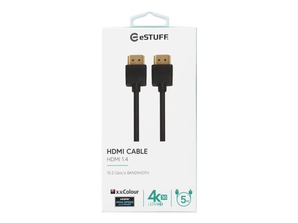 eSTUFF - High Speed - HDMI-kabel med Ethernet - HDMI hann til HDMI hann - 5 m - svart - 4K-støtte