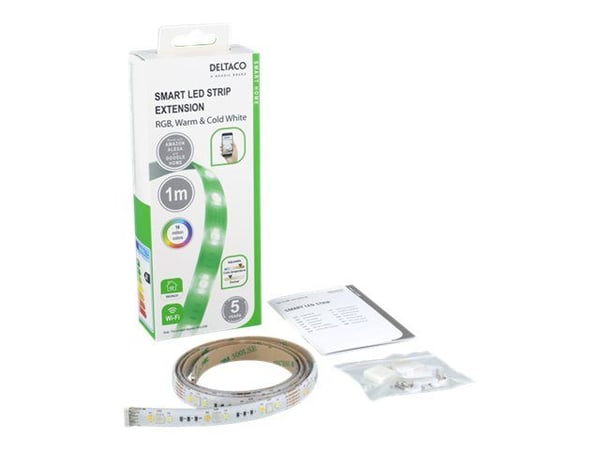 DELTACO SMART HOME - Lysstripeforlengelse - LED - klasse G - RGB / varmt til kaldt hvitlys - 2700-6500 K - hvit