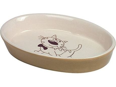 Nobby keramisk skål oval til katt brun/hvit