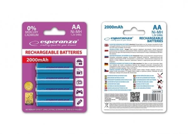Esperanza - Batteri 4 x AA-type - NiMH - 2000 mAh - blå