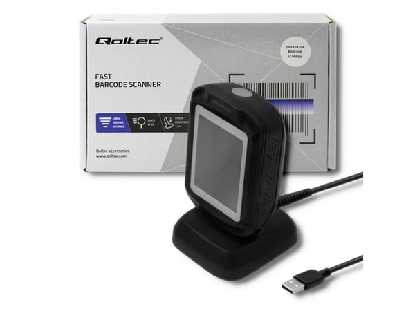 Qoltec - Strekkodeskanner - stasjonær - 2D-bildefremviser - 300 skann/sek - dekodet - USB