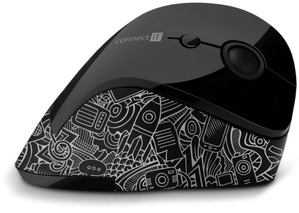 Connect IT CMO-2705-DD, Høyre hendt, Vertikalt design, RF kabel-fri, 1600 DPI, Sort