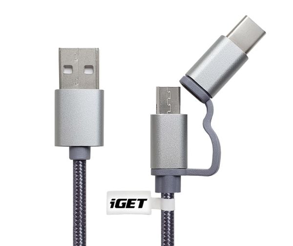 iGET G2V1, 1 m, USB A, USB C/Micro-USB A, Metallisk, Sølv