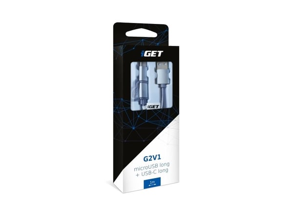 iGET G2V1, 1 m, USB A, USB C/Micro-USB A, Metallisk, Sølv