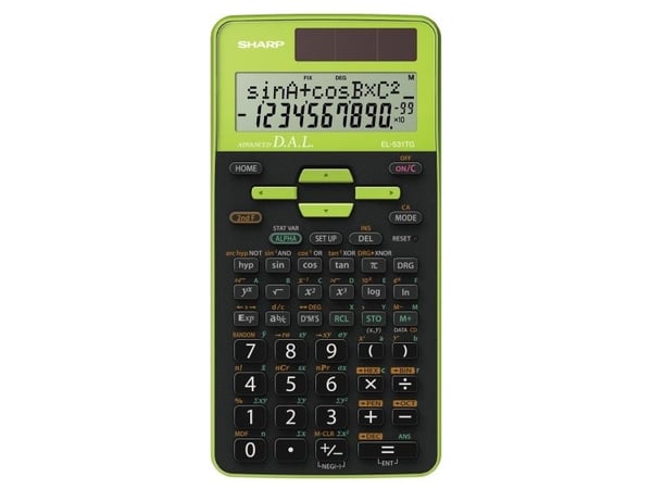 Sharp EL-531TG, Lomme, Vitenskaplig, 10 sifre, 2 linjer, Batteri/Solcelle, Sort, Grønn