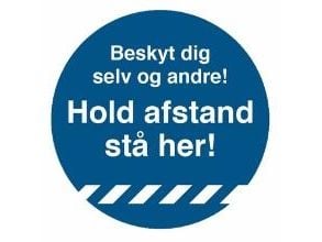 Gulvskilt "Hold avstand - stå her" blå gulvfolie Ø33cm - TEMP004