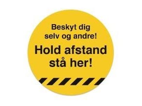 Gulvskilt "Hold afstand - stå her" gul gulvfolie Ø33cm - TEMP006