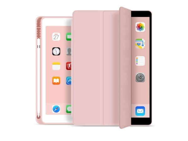 eSTUFF Pencil case - Skjermdeksel for nettbrett - polyuretanlær, termoplast-polyuretan (TPU) - rosa - 9.7" - for Apple 9.7-inch iPad (5. generasjon...