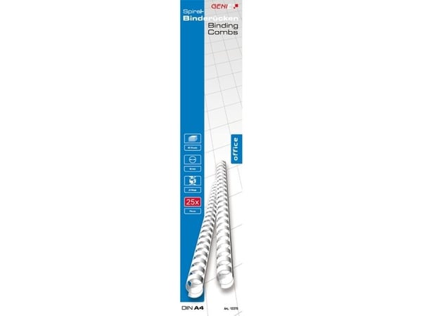 GENIE plastspiralrygg 10 mm hvit - for 65 ark - (25 stk.)