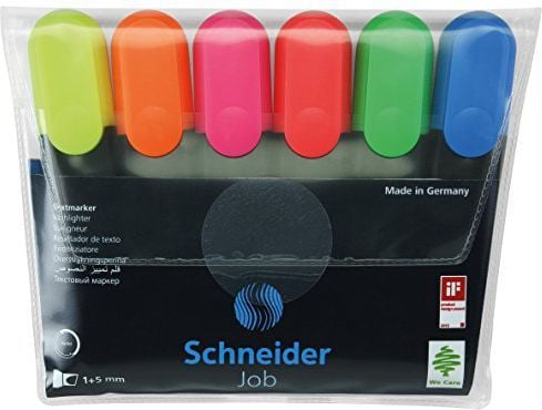 Schneider Schreibgeräte Job, 6 stykker, Blå, Grønn, Oransje, Rosa, Rød, Gult, Sort, Flerfarget, Sort, Plast, 1 mm