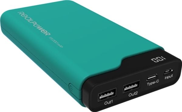 RealPower PB-15000C, 15000 mAh, Sort, Grønn
