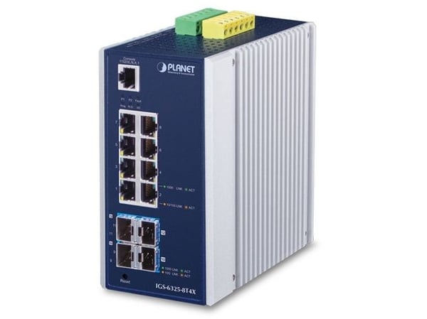 PLANET IGS-6325-8T4X - Switch - L3 - Styrt - 8 x 10/100/1000 + 4 x 10 Gigabit SFP+ - DIN-skinnemonterbar, veggmonterbar - AC 24 V / DC 12 - 48 V