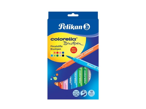 Pelikan Colorella Brushpen, Flerfarget, Rund, Utstillingseske, 10 stykker Pelikan Colorella Brushpen, Flerfarget, Rund, Utstillingseske, 10 stykker