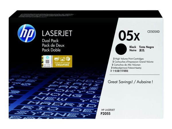 HP 05X - 2-pack - Høy ytelse - svart - original - LaserJet - tonerpatron (CE505XD) - for LaserJet P2055, P2055d, P2055dn, P2055x