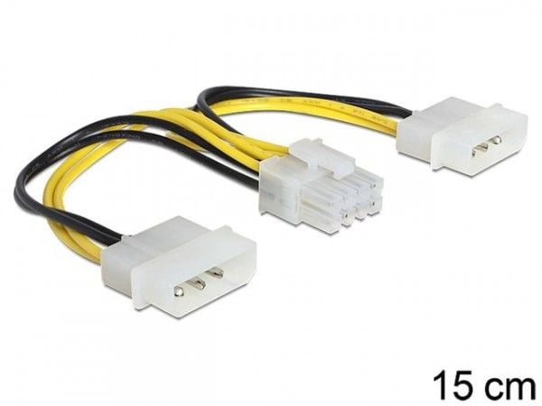 Delock - Strømkabel - 8-pins EPS12V (hunn) til 4-pin intern strøm (hann) - 15 cm