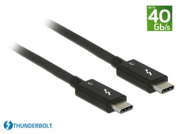 Delock - Thunderbolt-kabel - USB-C (hann) til USB-C (hann) - USB 3.1 Gen 2 / Thunderbolt 3 / DisplayPort 1.2a - 20 V - 5 A - 50 cm - 4K-støtte - svart