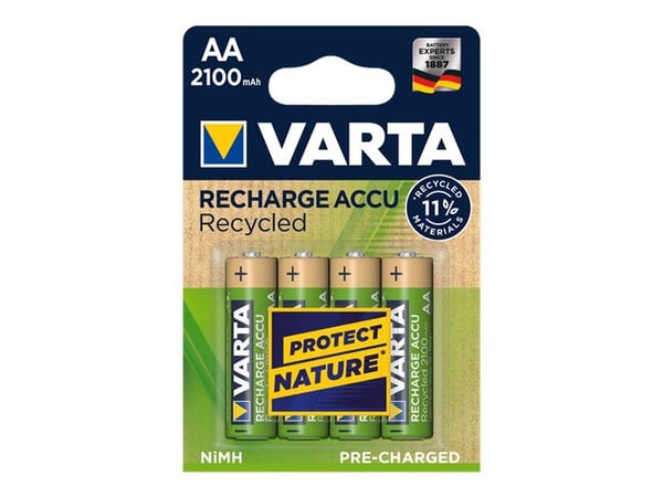 Varta Recycled AA 2100mAh, Ladattava akku, AA, Nikkelimetallihybridi (NiMH), 1,2 V, 4 kpl, 2100 mAh Varta Recycled AA 2100mAh, Ladattava akku, AA, Nikkelimetallihybridi (NiMH), 1,2 V, 4 kpl, 2100 mAh