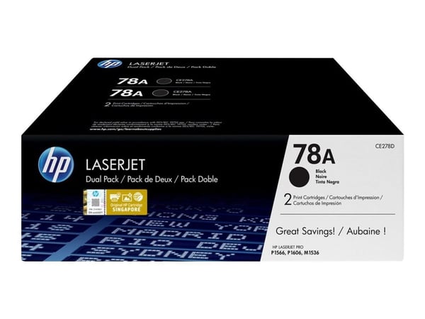 HP 78A - 2-pack - svart - original - LaserJet - tonerkassett (CE278AD) - för LaserJet Pro M1536dnf, P1566, P1606DN