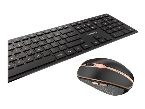CHERRY DW 9000 SLIM - Sats med tangentbord och mus - trådlös - 2.4 GHz, Bluetooth 4.0 - USA med eurosymbol - svart, brons