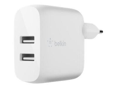 Belkin BoostCharge - Strømadapter - 24 watt - 2 utgangskontakter (USB) - hvit