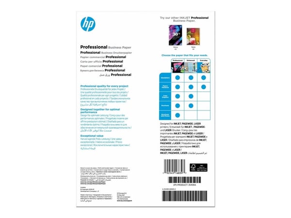 HP Professional Business -paperi, kiiltävä, 180 g/m2, A4 (210 x 297 mm), 150 arkkia, Laser-/Mustesuihkutulostus, A4 (210x297 mm), Kiilto, 150 arkki...