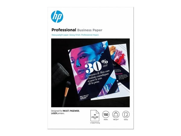 HP Professional Business -paperi, kiiltävä, 180 g/m2, A4 (210 x 297 mm), 150 arkkia, Laser-/Mustesuihkutulostus, A4 (210x297 mm), Kiilto, 150 arkki...