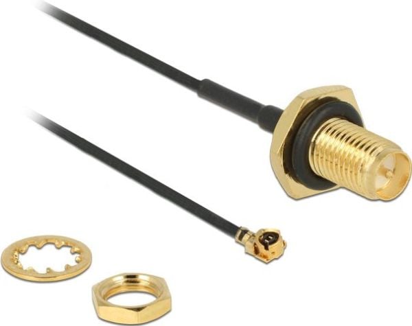 Delock - Antennekabel - RP-SMA hunn til MHF/U.FL hunn - 10 cm - koaksial - svart