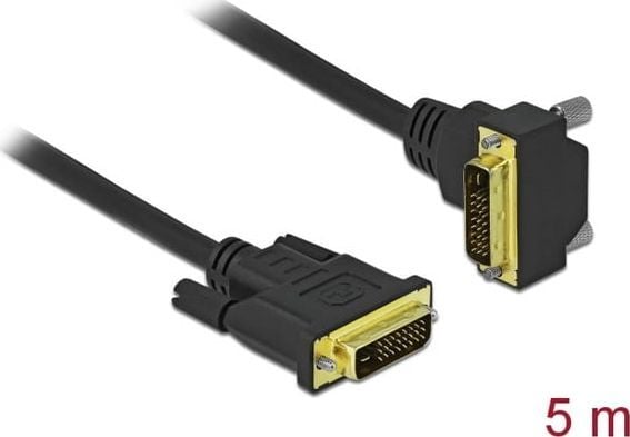 Delock - DVI-kabel - dobbeltlenke - DVI-D (hann) rett til DVI-D (hann) vinklet - 5 m - tommelskruer, gullglimtkontakter - svart