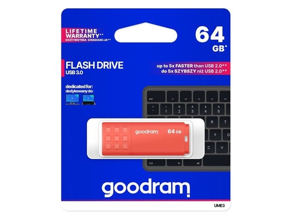 GOODRAM UME3 - USB flash-enhet - 64 GB - USB 3.0 - orange