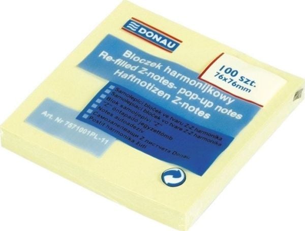 Donau NOTES selvklebende lapper 76x76 mm lys gul, 100 stk