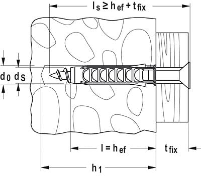 Fischer 70012, Veggplugg, Murstein, Betong, 60 mm, 1,2 cm, 8 cm, 8 mm